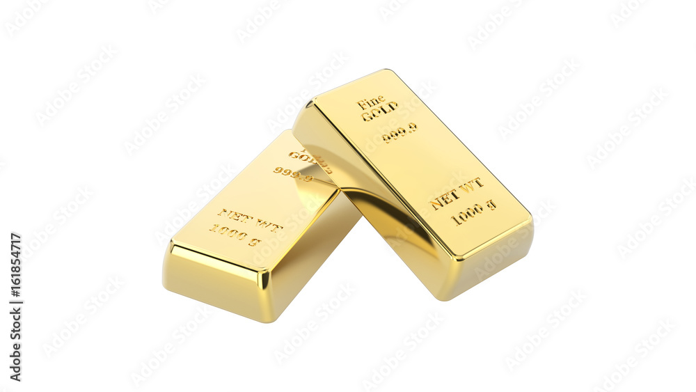 3D illustration closeup isolated shiny group of two gold bars 3D illustration closeup isolated shiny group of two gold bars