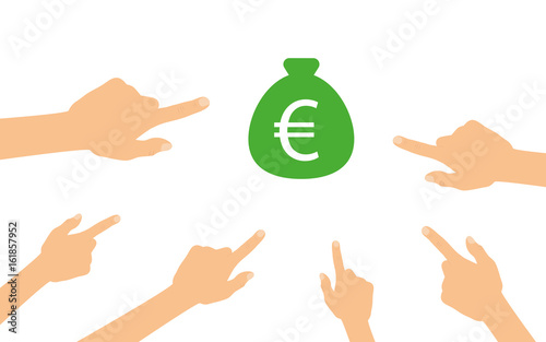 Hände zeigen auf - Geldsack Euro