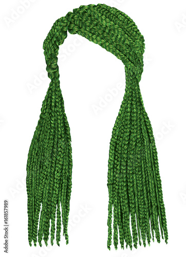 trendy  long hair cornrows green colour. realistic graphics. fashion beauty style.