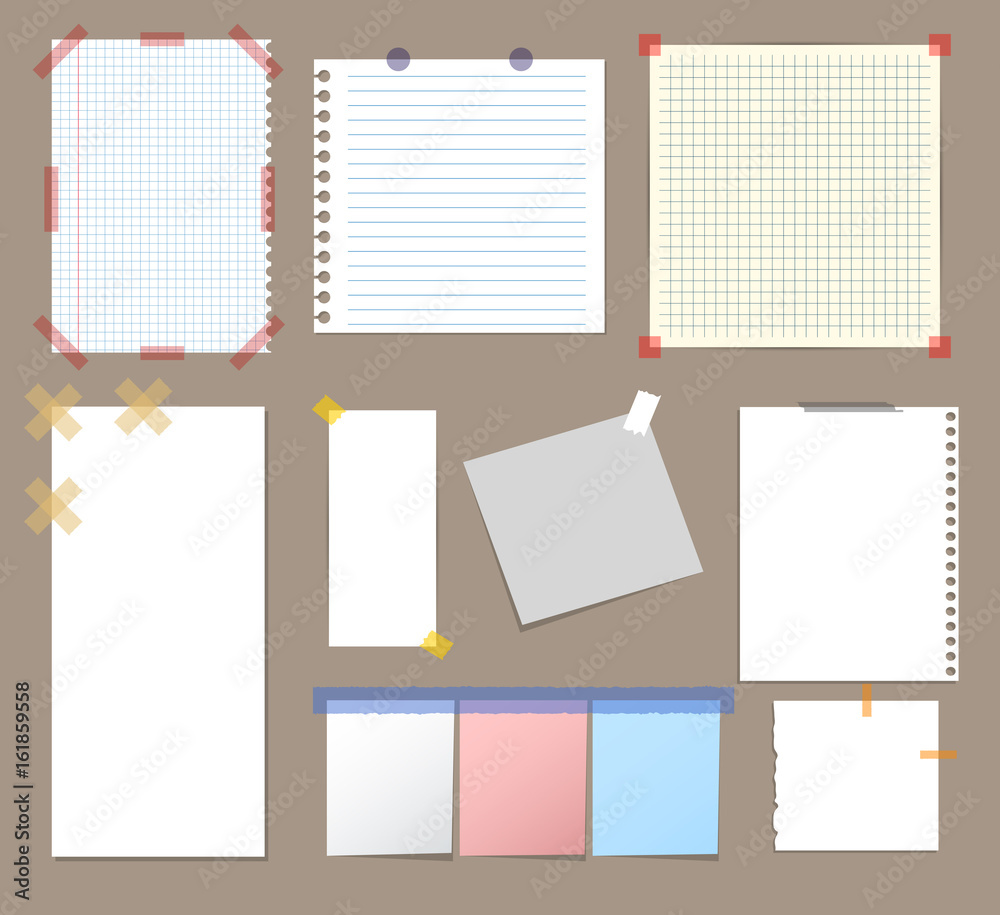 Blank Note Paper with Sticky Colorful Tape Set. Vector Blank Note Paper with Sticky Colorful Tape Set. Vector