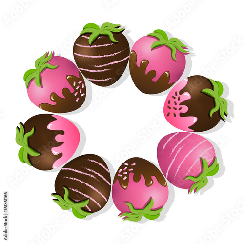 Strawberries delicious chocolate dipped top view Vector background
