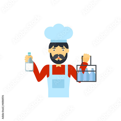 Milkman holding milk bottles vector icon