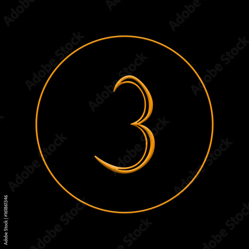 Number three of orange color on black background