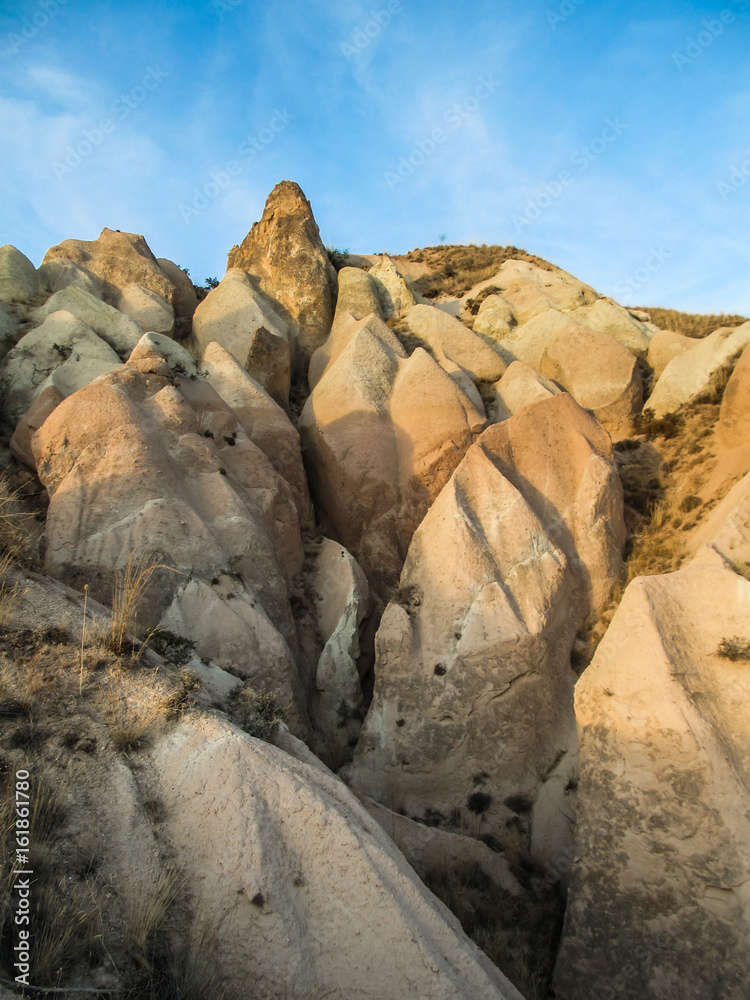 Beautiful rock formations in the sunset light in Cappadocia Beautiful rock formations in the sunset light in Cappadocia