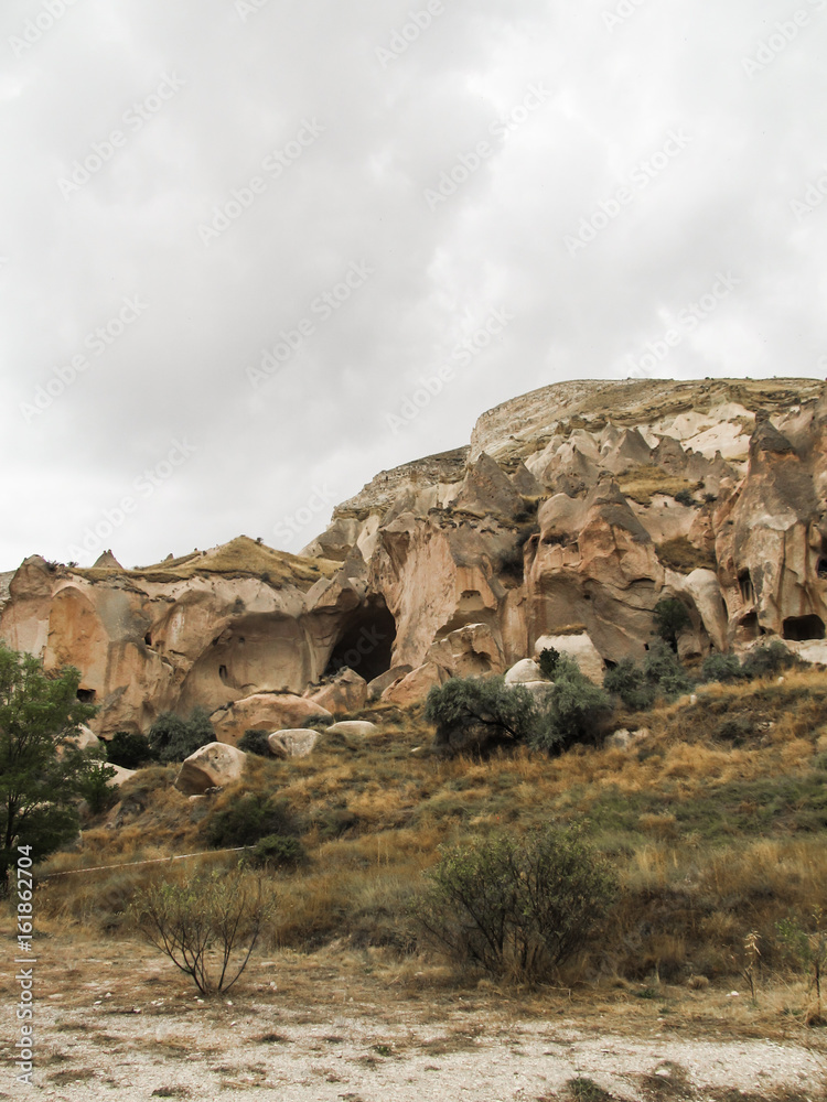 Houses and rock formations in Zelve Open Air Museum - Cappadocia