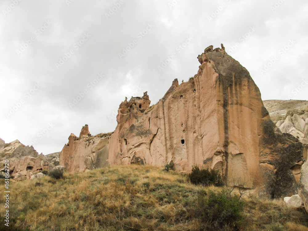 Houses and rock formations in Zelve Open Air Museum - Cappadocia
