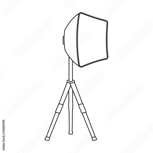 Lighting device on a tripod.Making movie single icon in outline style vector symbol stock illustration web.