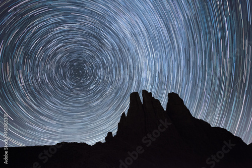 Startrail over the Vajolet towers in Dolomites
