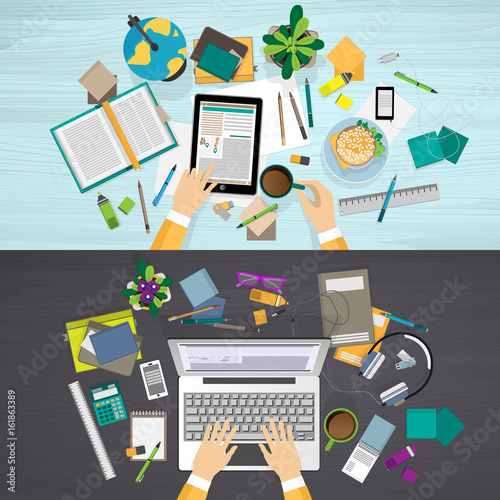 Set of education and business workplace concepts