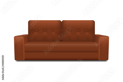 Brown leather sofa on a white background, vector illustration