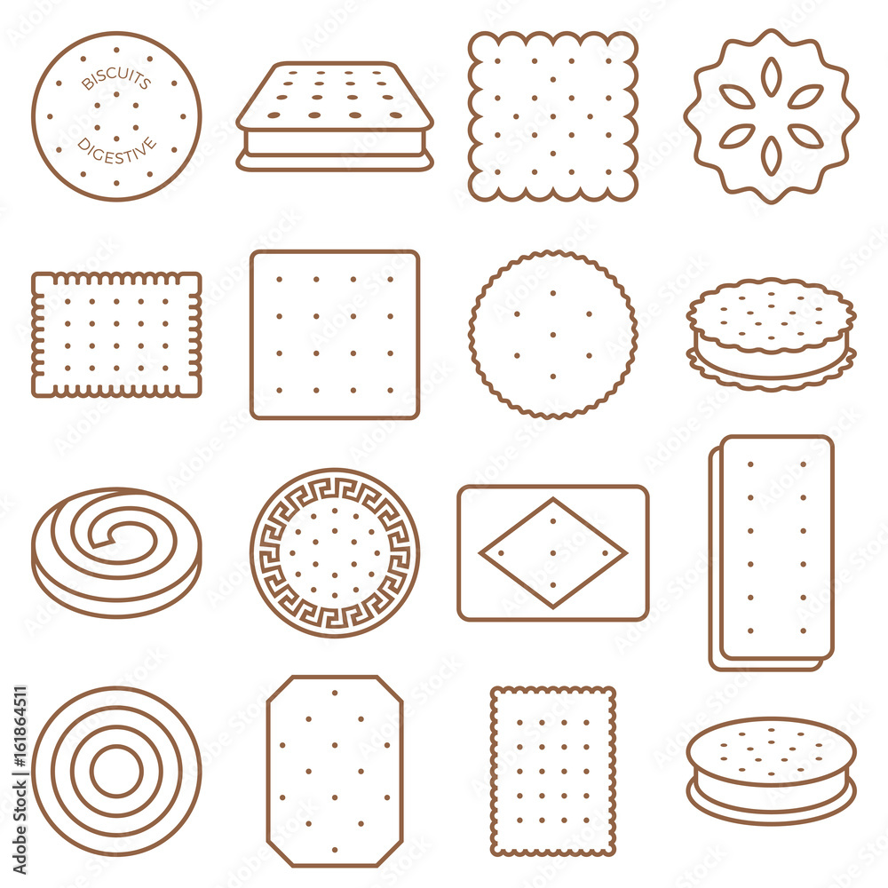 cookie, cracker and biscuit outline icon set 2 Stock Vector Adobe Stock