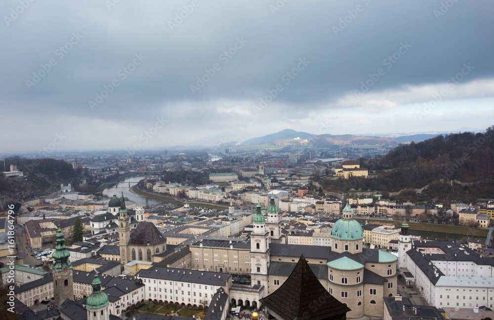 Salzburg cityscape in winter