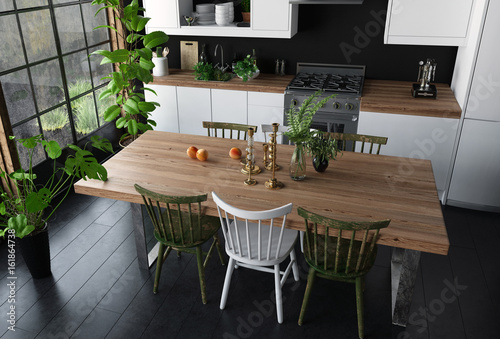 Cuadro en lienzo Dining table in modern kitchen