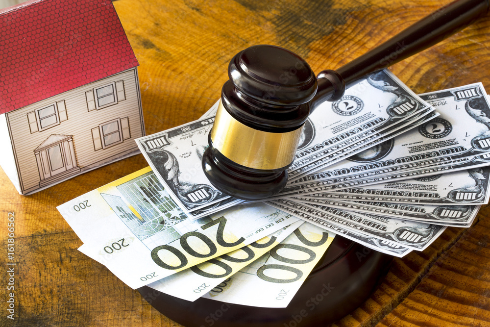 Family law concept, gavel and house, mortgage, money, investment, real estate and property concept