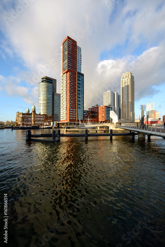 ROTTERDAM, THE NETHERLANDS - FEB 2015: Skyscrapers at the Wilhelminapier, Kop van Zuid skyline