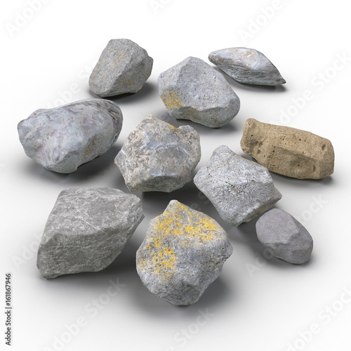 Set of stones isolated on white. 3D illustration