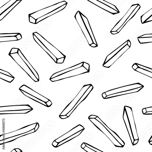 Seamless with French Fries Potato. Fast Food Background. Realistic Doodle Cartoon Style Hand Drawn Sketch Vector Illustration.Isolated On a White Background.