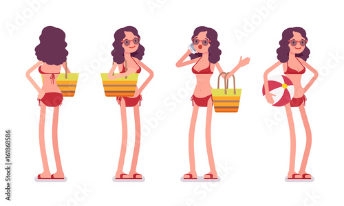 Woman in a bikini set, standing pose