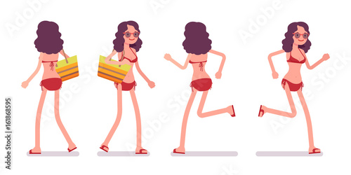 Woman in a bikini set, running pose