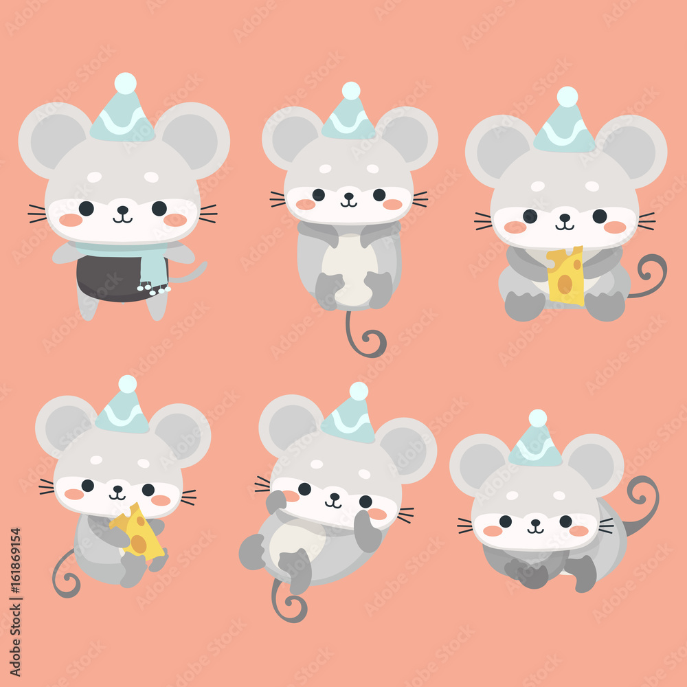A funny set mice in a cartoon style.