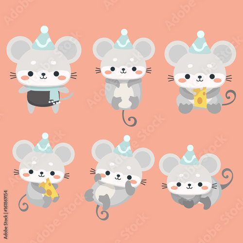 Fototapeta Naklejka Na Ścianę i Meble -  A funny set mice in a cartoon style.