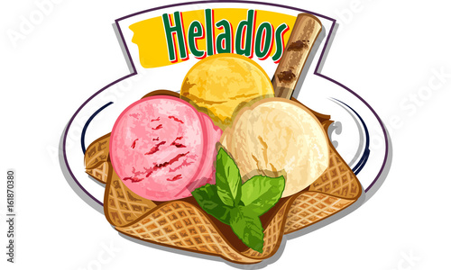 Helados - mexican or spanish ice-cream with fruits - vector