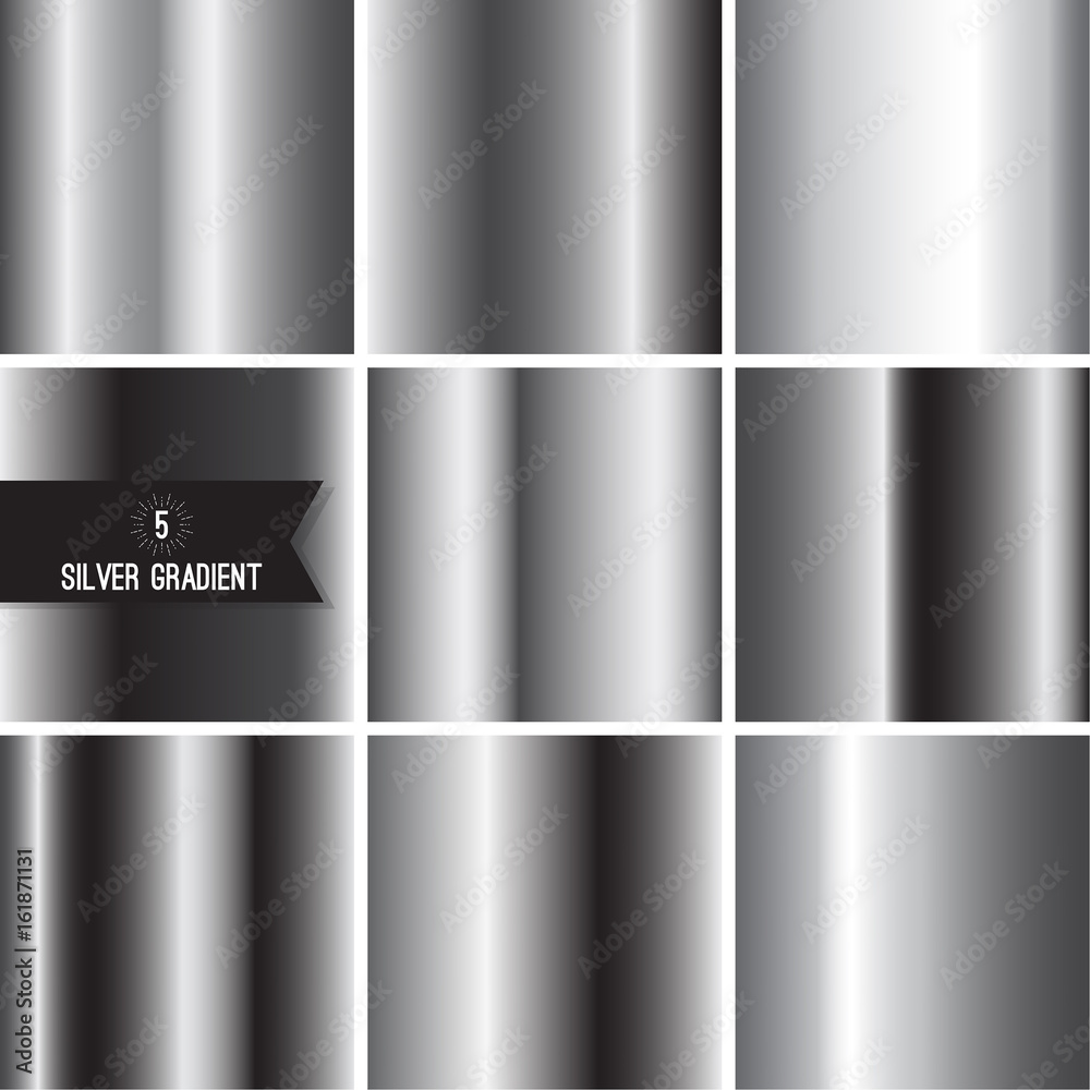 Set of silver foil texture background. Collection grey, chrome vector ...