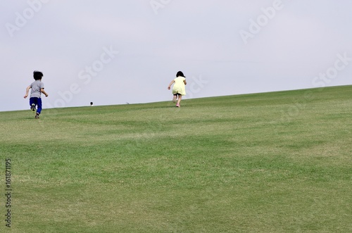 広大な芝生の公園を歩く人たち © goro20