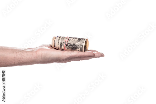 Money in hand, isolated on white background