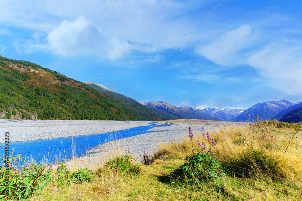 Beautiful scenery of Arthur's pass National Park in Autumn , South Island of New Zealand