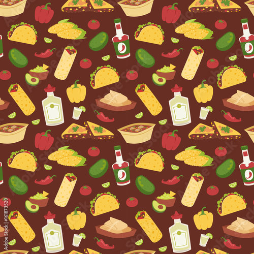 Mexican traditional dish with meat mexico food vector seamless pattern background