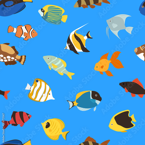 Exotic tropical fish underwater ocean or aquarium aquatic nature seamless pattern background vector