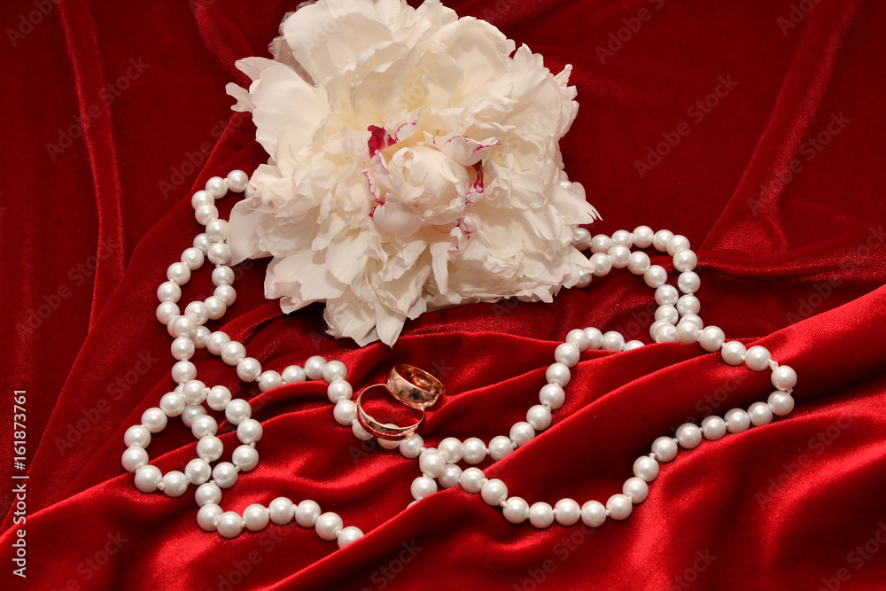 Two wedding rings and Peony flower. Two wedding rings and Peony flower.