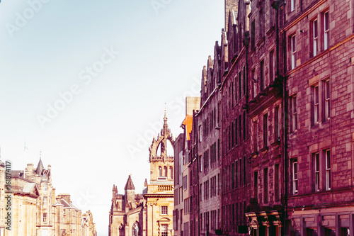 Street view of Historic Old Town Houses in Edinburgh, Scotland