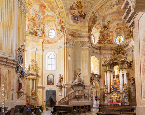 Interior monastery in Krtiny, Czech Republic. Virgin Mary, Baroque monument. Architecture, Jan Santini Aichel