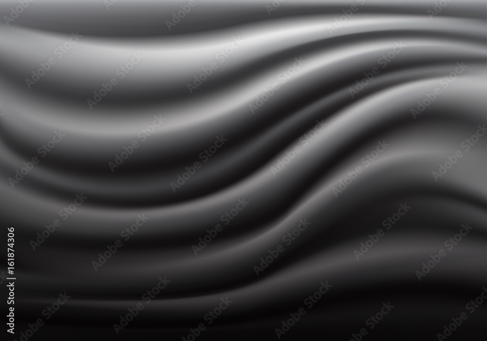 Abstract gray fabric satin wave background texture vector illustration.
