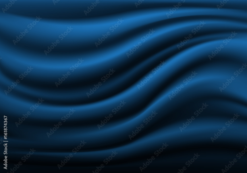 Abstract blue fabric satin wave background texture vector illustration.