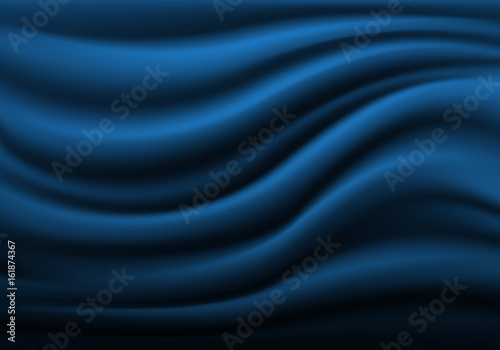 Abstract blue fabric satin wave background texture vector illustration.