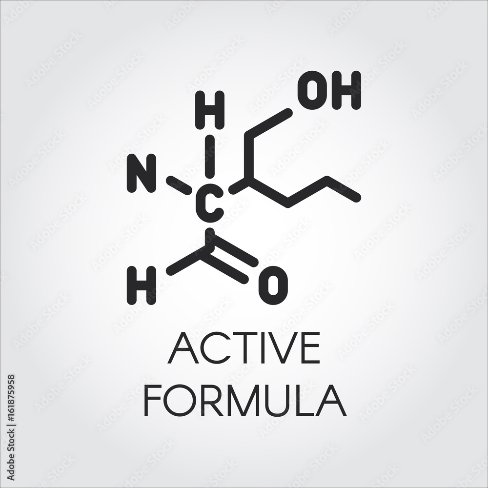 Icon in linear style of active formula concept. Medicine, science, biology, chemistry theme. Vector black contour label for different projects