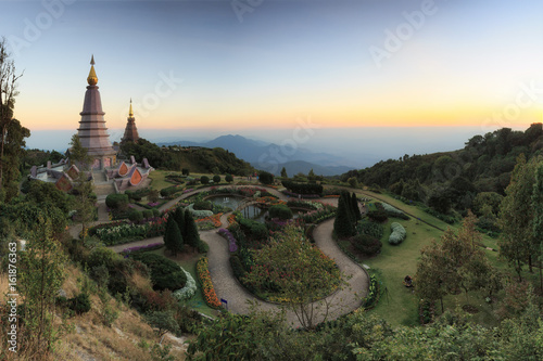 landmark of two pagoda at mountain names Intranon and flower garden © photostriker