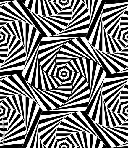 Abstract vector seamless op art pattern. Monochrome graphic ornament.