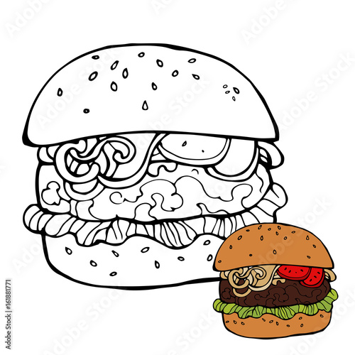 Hamburger.Fast food. Vector illustration.