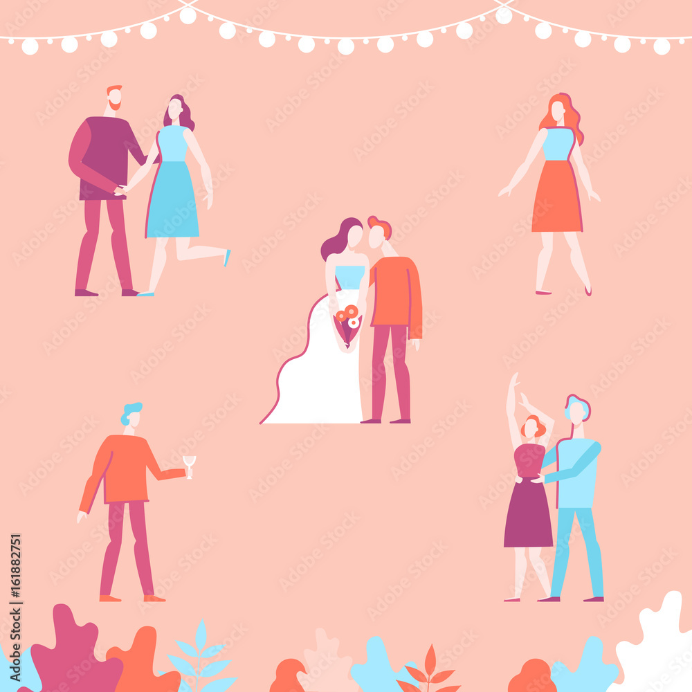 Vector flat linear illustration - set of characters at the wedding party Vector flat linear illustration - set of characters at the wedding party