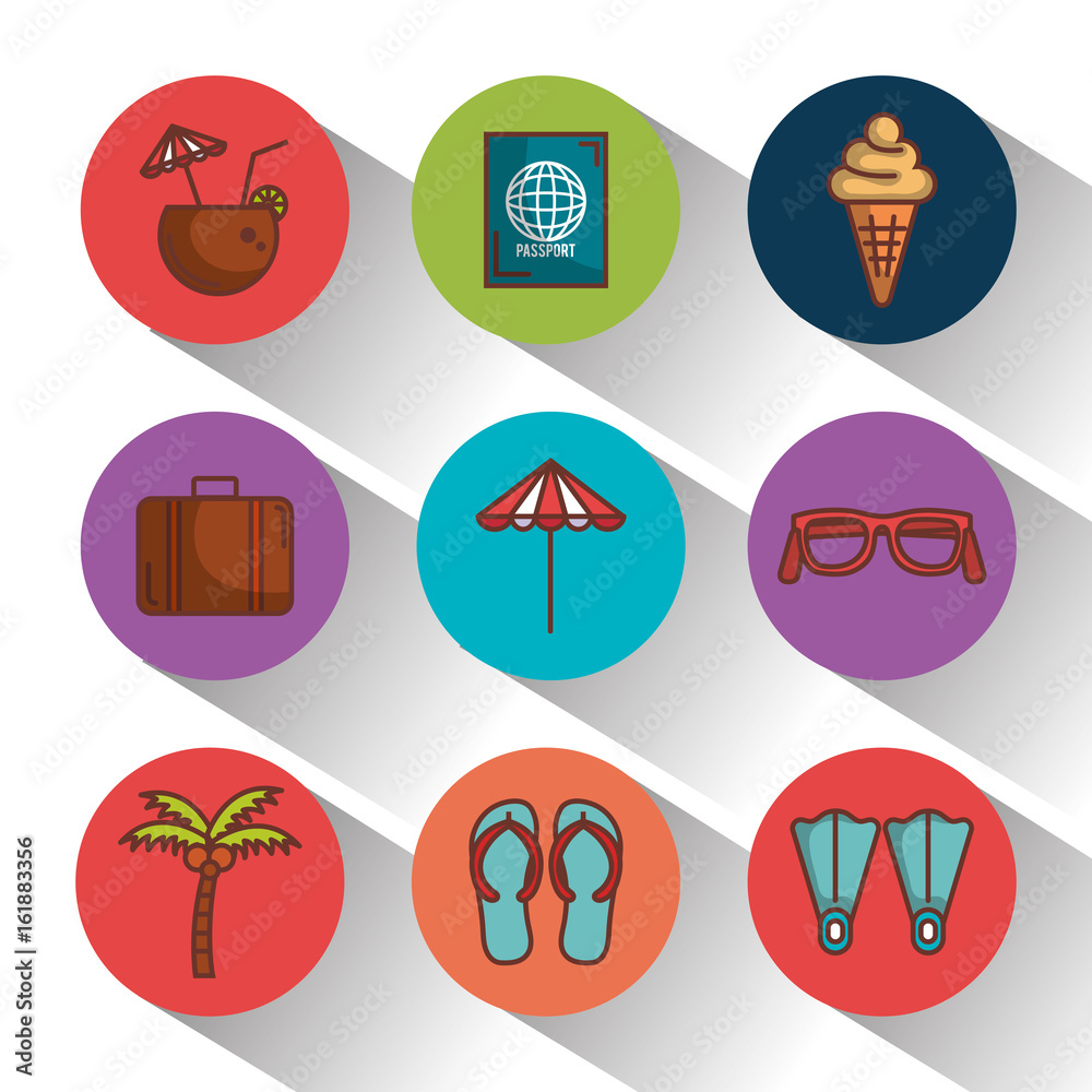 Colorful summer vacation icons set over white background vector illustration