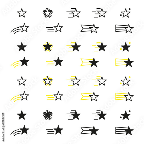 Collection of star icons. Black linear icons isolated on a white background. Vector illustration  