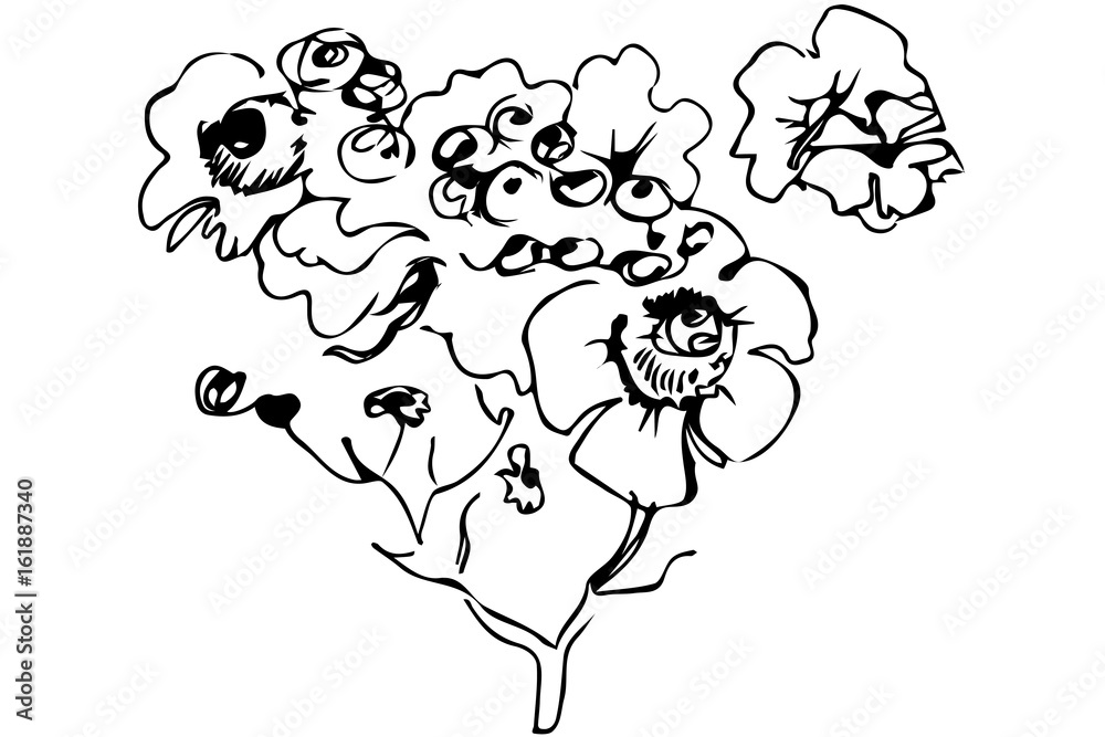 vector sketch twig with beautiful flowers vector sketch twig with beautiful flowers
