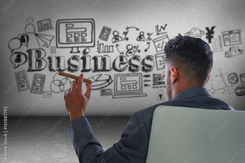 Composite image of rear view of businessman holding cigar Composite image of rear view of businessman holding cigar