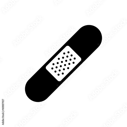 Band aid icon. Black, minimalist icon isolated on white background. Medical patch simple silhouette. Web site page and mobile app design vector element.