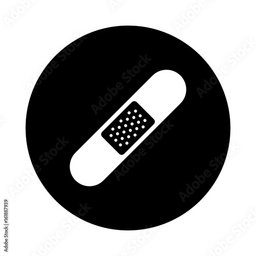 Band aid circle icon. Black, round, minimalist icon isolated on white background. Medical patch simple silhouette. Web site page and mobile app design vector element.