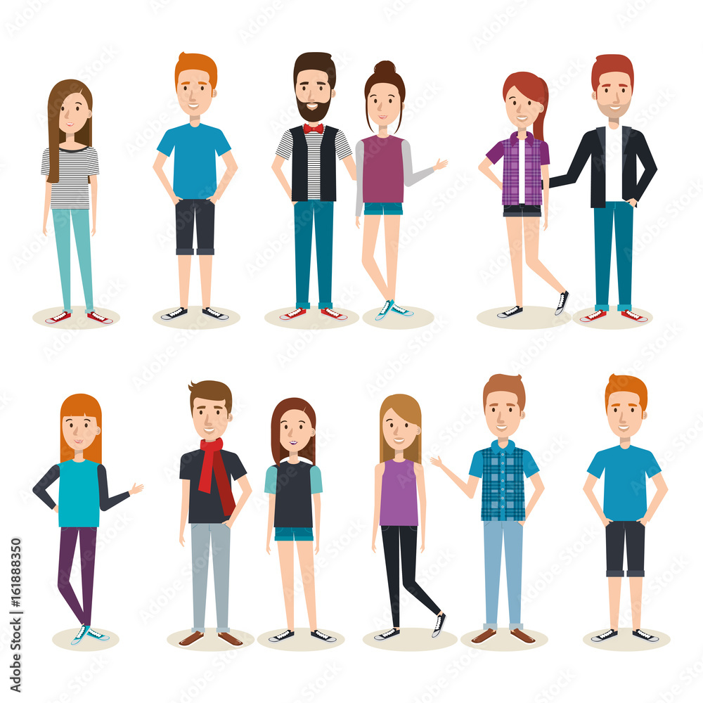 Set of young people over white background vector illustration